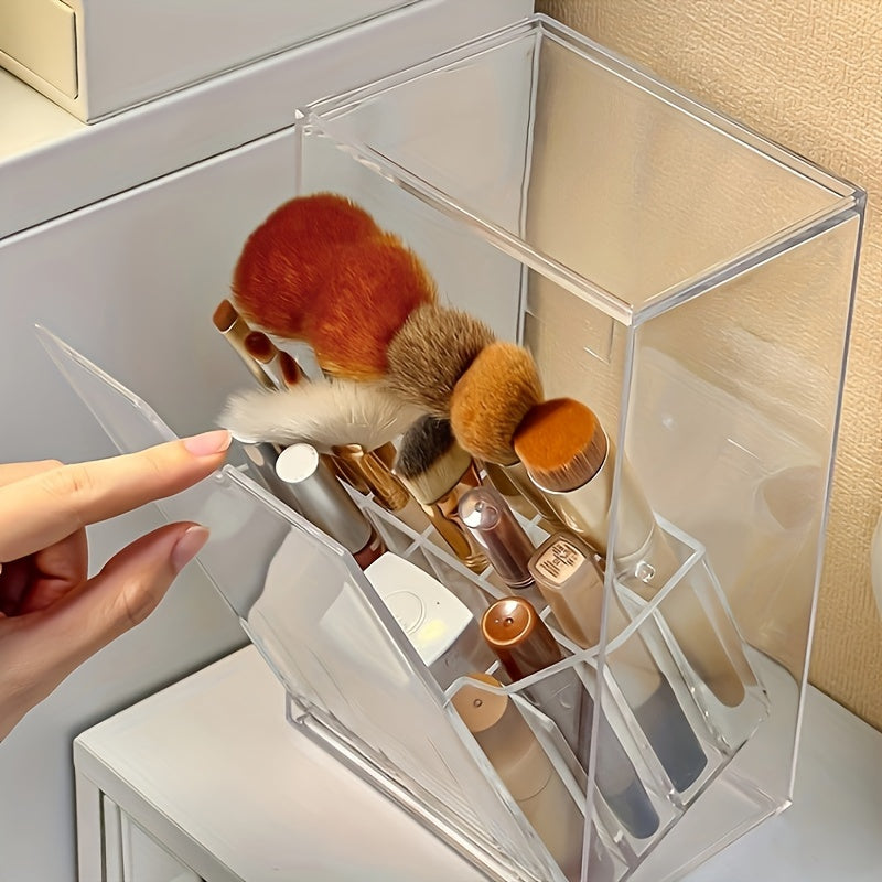Clear Plastic Makeup Brush Organizer - Flip-Top Cosmetic Storage Box for Desk, Under 3.2 Cubic Feet Capacity, Jewelry Making Display & Packaging Supplies, Beading&Jewelry Making