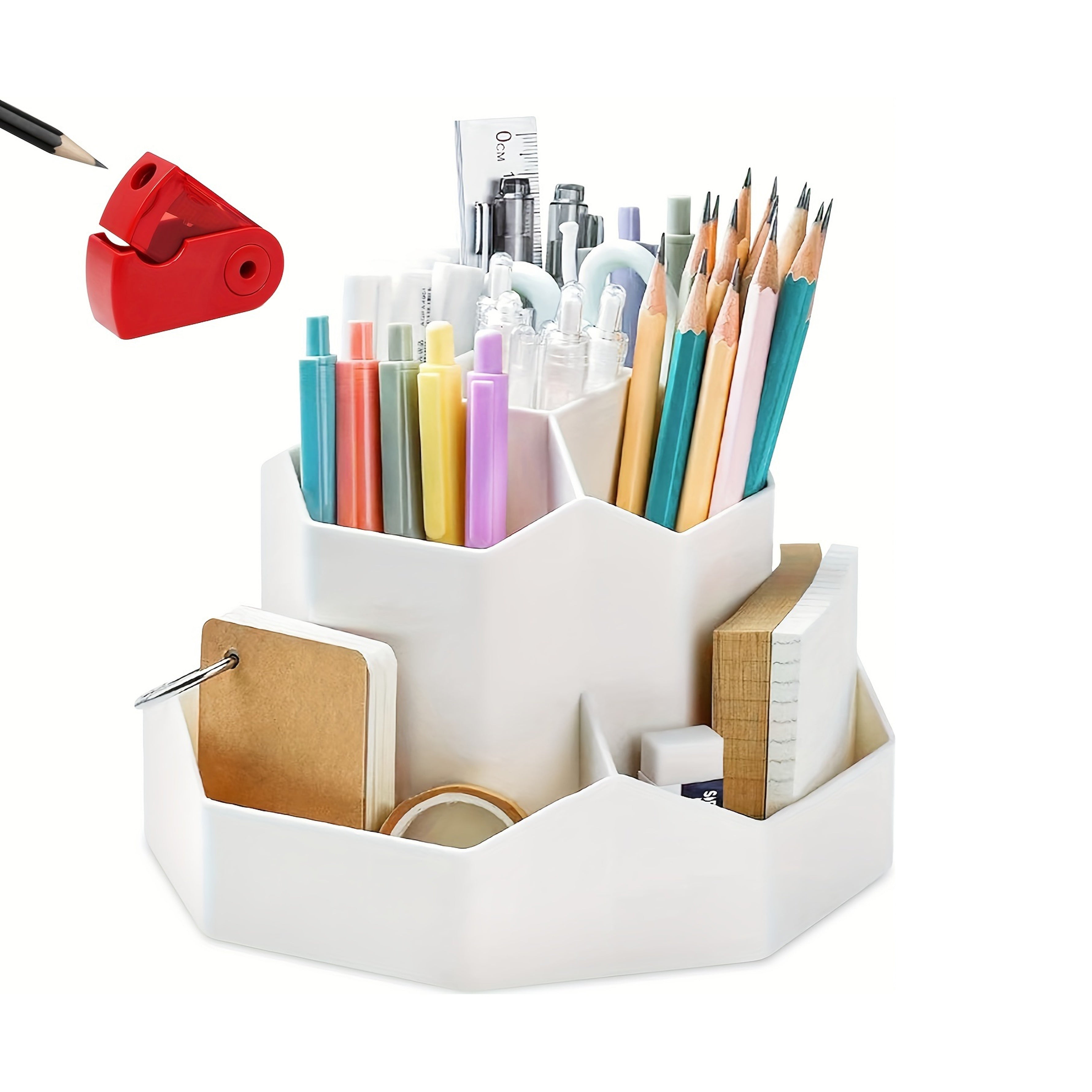 1pc Large Capacity Multi-Compartment Pen Holder and Makeup Brush Organizer for Desk and Home Office with Desktop Cosmetic Storage Box and Art Supply Storage