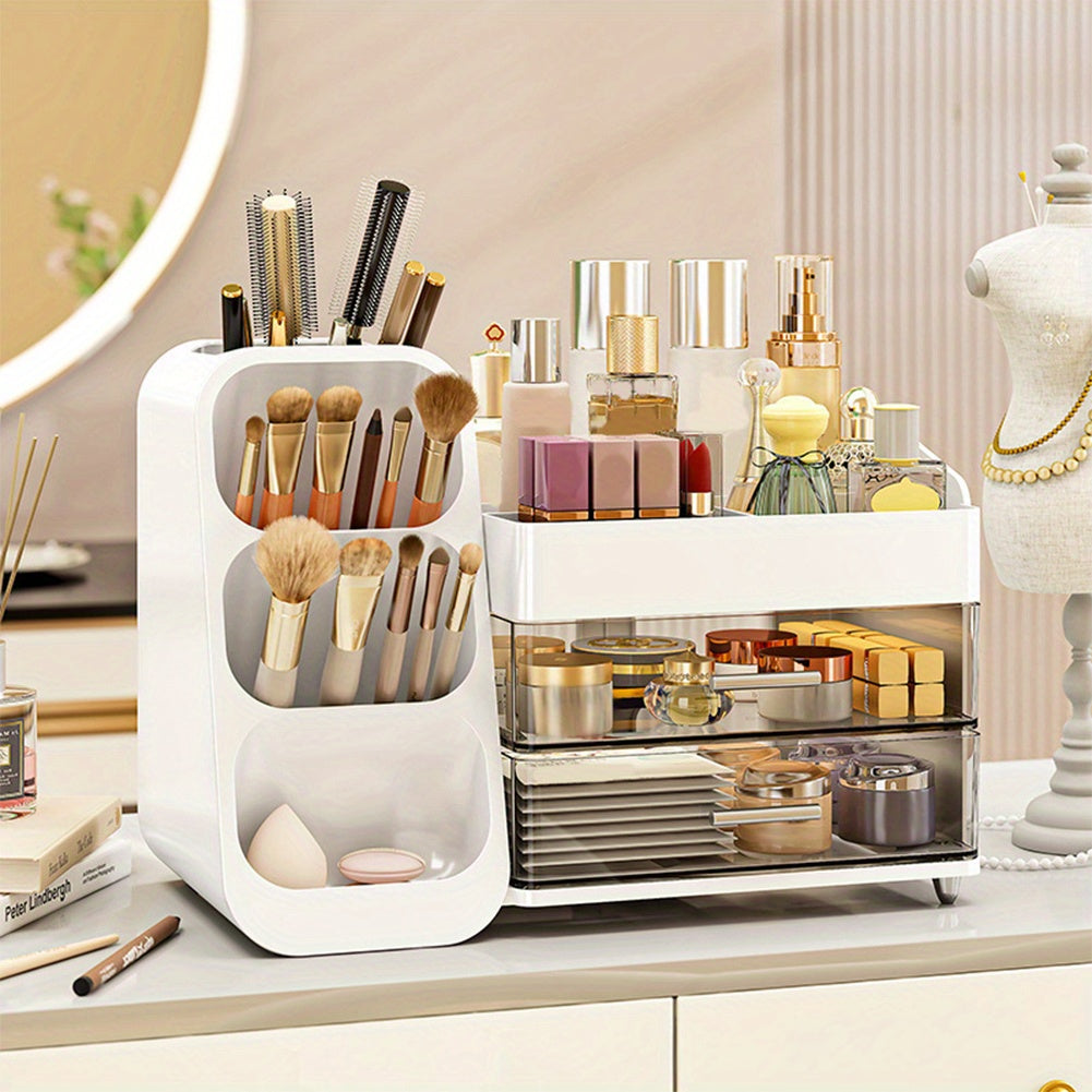 Plastic Desktop Organizer Makeup Organizer Box with Drawers Makeup Storage Box Dustproof Cosmetic Display Case for Lipstick Makeup Brush