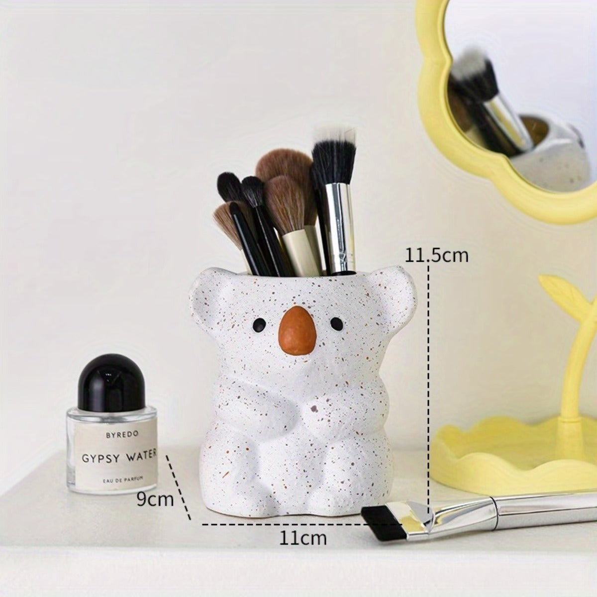1pc Cute Koala Makeup Brush Holder & Desktop Organizer - White & Brown Bear-Shaped Storage Bin with Spacious Opening, Lightweight Painted Finish for Vanity, Office, Bathroom - No Assembly Required, Unisex Gift for Adults, Office Decor, Decorative