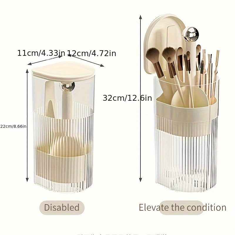 [Automatic Lifting Cylinder] High-End Automatic Lifting Dustproof Storage Cylinder | Desktop Brush And Lipstick Organizer for Press-Type Makeup Brushes