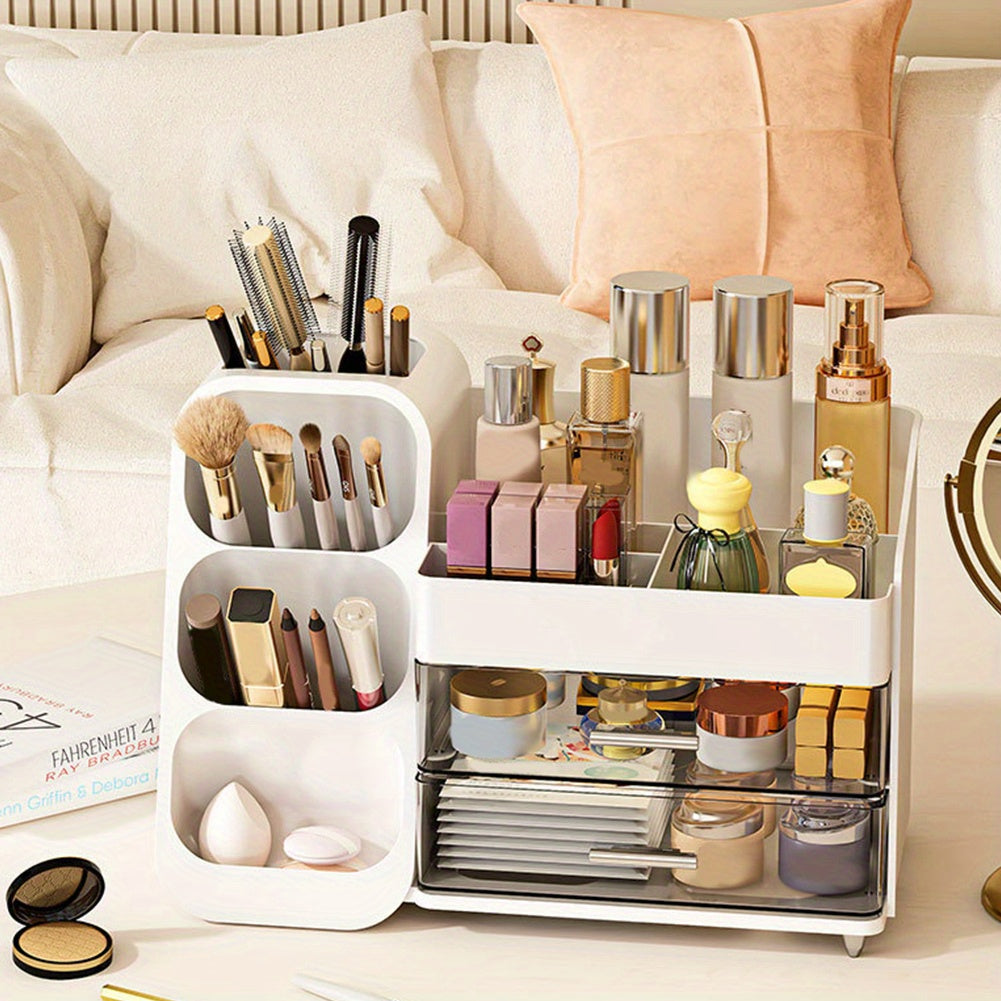 Plastic Desktop Organizer Makeup Organizer Box with Drawers Makeup Storage Box Dustproof Cosmetic Display Case for Lipstick Makeup Brush