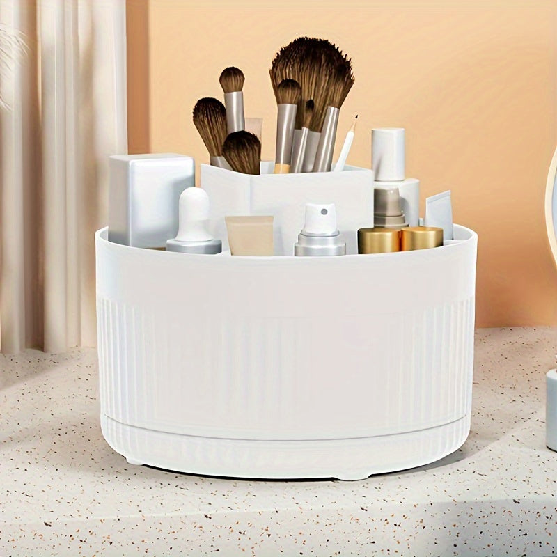 [5-Compartment Rotating Makeup] 360° Rotating 5-Compartment Luxury Makeup Organizer | Durable Odor-Free Plastic, Desktop, Freestanding, No Assembly, Use Without Electricity
