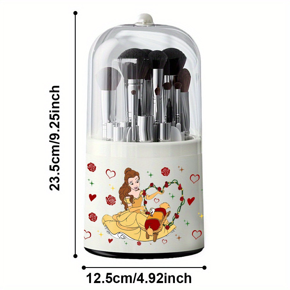 1pc Beauty and the Beast Belle 360° Rotating Makeup Organizer - Multifunctional Plastic Desktop Storage Cabinet for Brushes, Pens, and Accessories, Ideal for Office, School, Home Dressing Table, Desk Storag