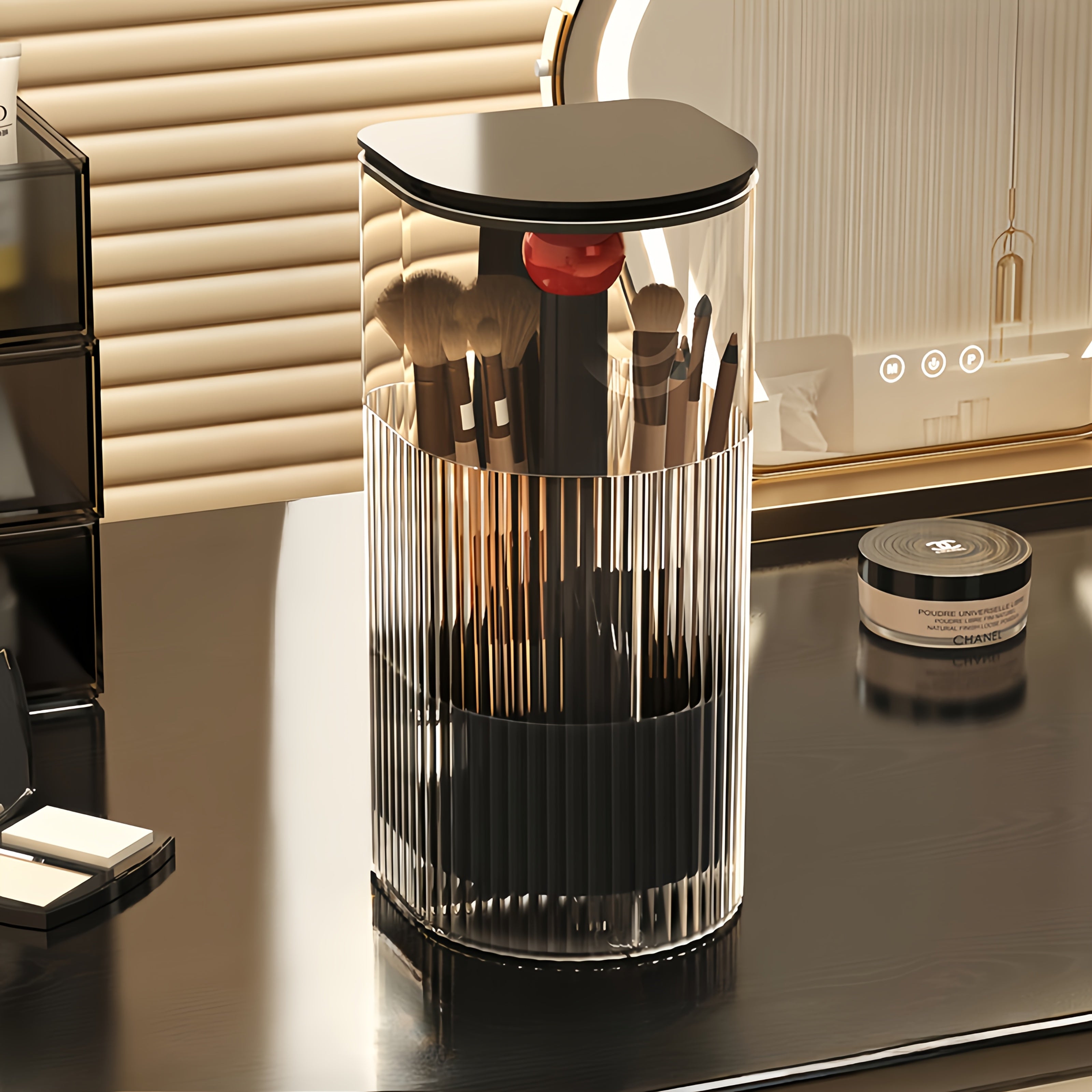 1pc, Makeup Brush Storage Tube, Push-To-Dust, High-End Dressing Table, Eyebrow Pencil, Powder Brush Rack, Automatic Lifting Brush Bucket.