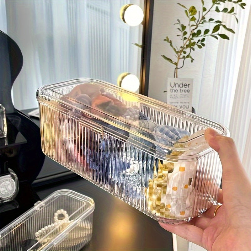 Clear Plastic Storage Box with Lid - Transparent, Stackable Organizer for Makeup Brushes, Hair Accessories, and Beauty Tools - Ideal for Bedroom or Bathroom Vanity, Makeup Storage Organizer
