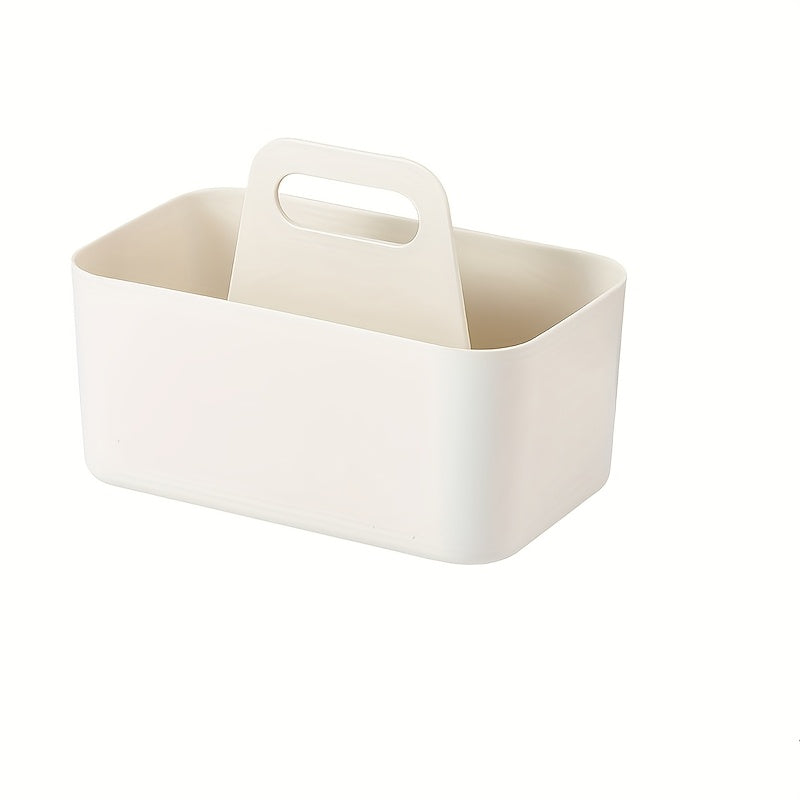 Portable Cosmetic Organizer with Handle - Beige or Teal - Lightweight Bathroom Storage Box, Open-Top Design for Vanity, Makeup, Kitchen, Desk - Durable Plastic Construction - Space-Saving Organizer Basket, Bathroom Organizers And Storage, Kitchen