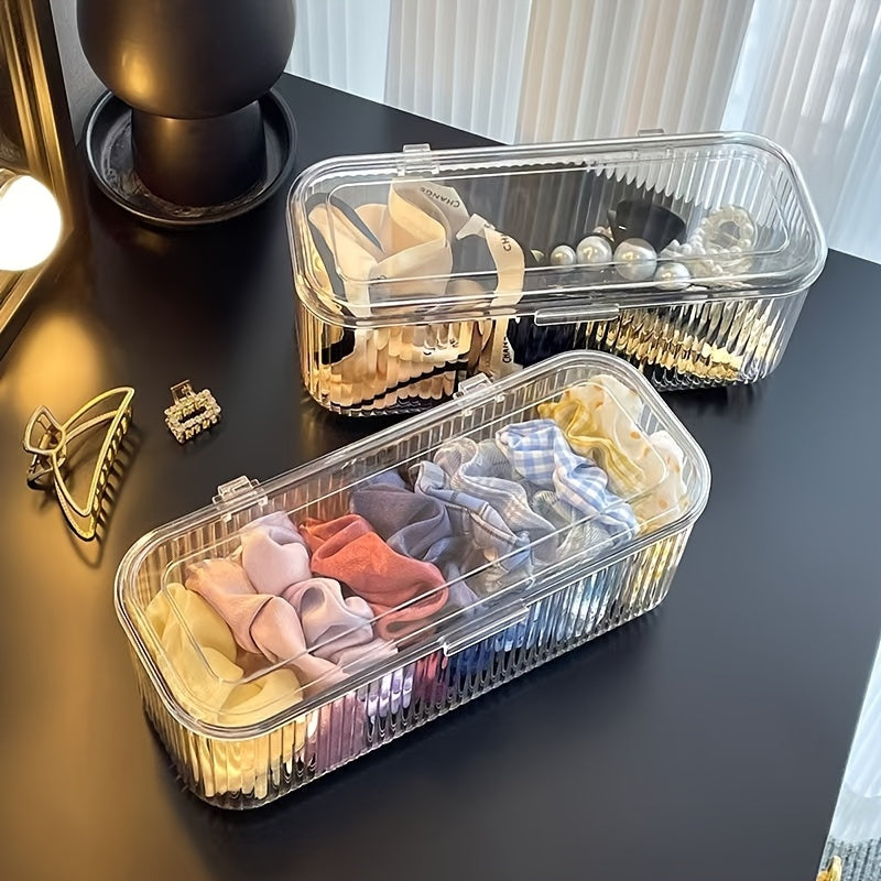 Clear Plastic Storage Box with Lid - Transparent, Stackable Organizer for Makeup Brushes, Hair Accessories, and Beauty Tools - Ideal for Bedroom or Bathroom Vanity, Makeup Storage Organizer