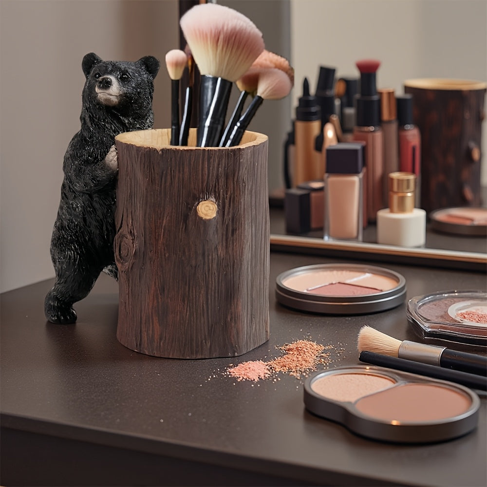 Elegant Large Bear Makeup Brush Holder - Resin Art Sculpture with Anti-Drop Design, Lightweight & Durable, Perfect for Vanity or Bathroom Decor, Ideal for 11 Festivals, Makeup Brush Holder for Vanity, Decorative, Unique, Creative, Statue, Ornament,